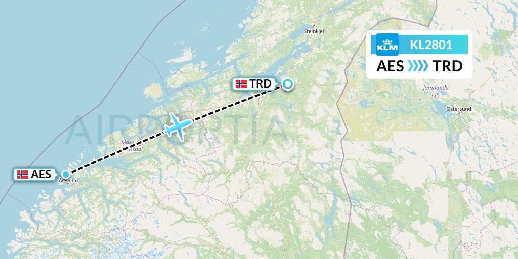 KL2801 KLM Flight Map: Alesund to Trondheim