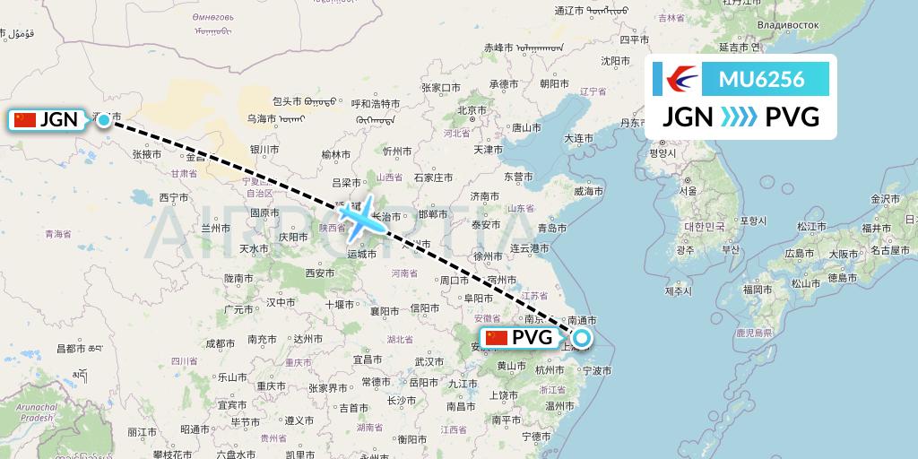 MU6256 China Eastern Airlines Flight Map: Jiayuguan to Shanghai
