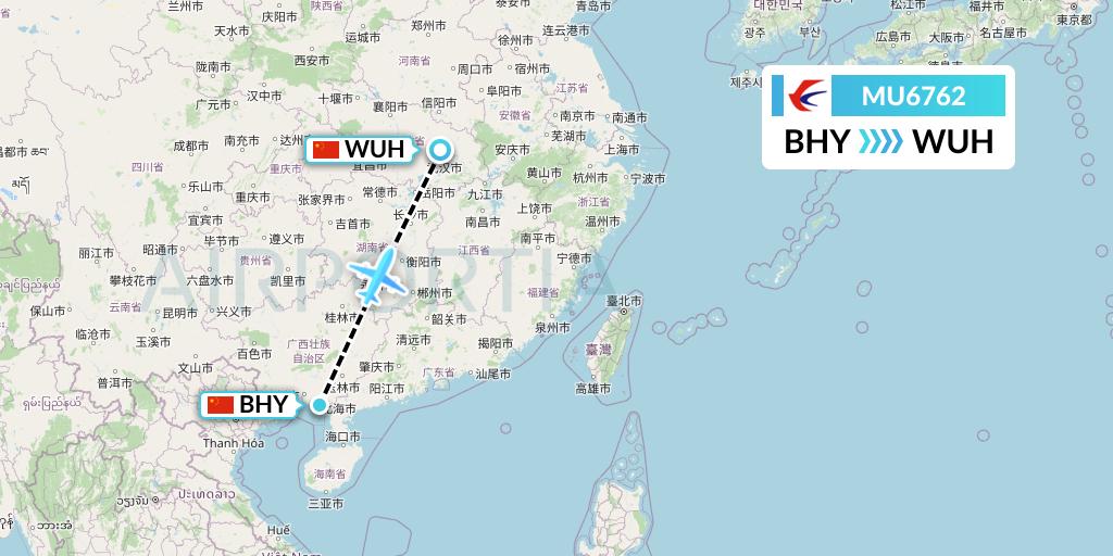 MU6762 China Eastern Airlines Flight Map: Beihai to Wuhan