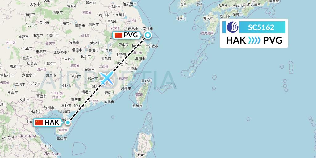 SC5162 Shandong Airlines Flight Map: Haikou to Shanghai