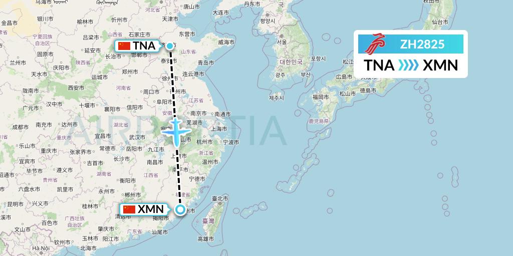 ZH2825 Shenzhen Airlines Flight Map: Jinan to Xiamen