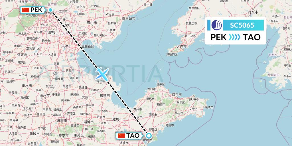 SC5065 Shandong Airlines Flight Map: Beijing to Qingdao