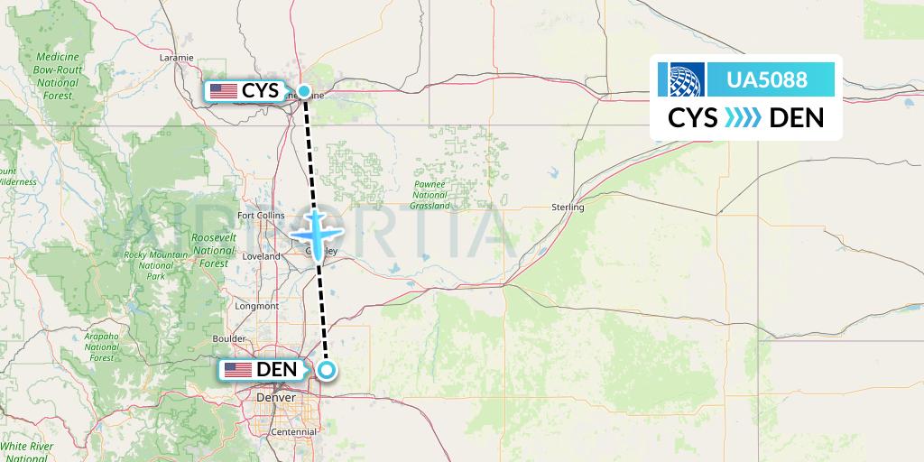 UA5088 United Airlines Flight Map: Cheyenne to Denver