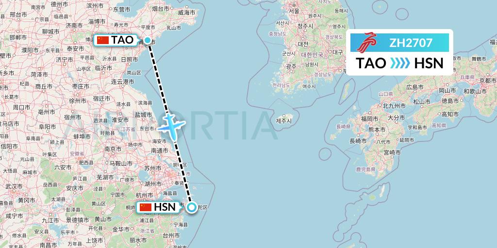 ZH2707 Shenzhen Airlines Flight Map: Qingdao to Zhoushan