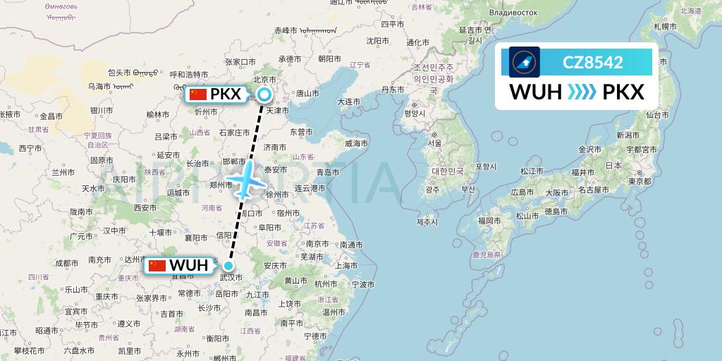 CZ8542 China Southern Airlines Flight Map: Wuhan to Beijing