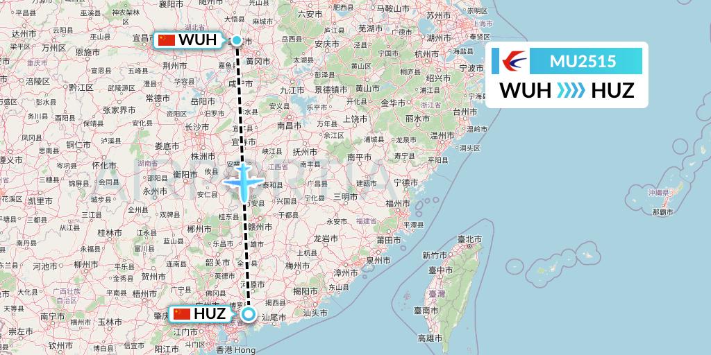 MU2515 China Eastern Airlines Flight Map: Wuhan to Huizhou