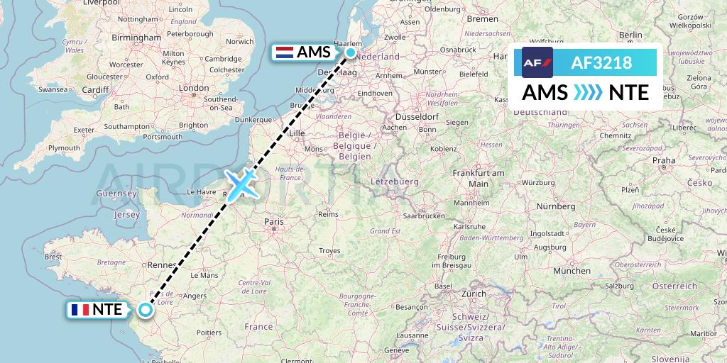 AF3218 Air France Flight Map: Amsterdam to Nantes