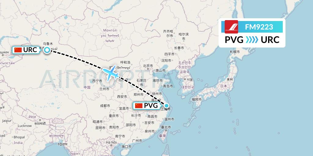 FM9223 Shanghai Airlines Flight Map: Shanghai to Urumqi