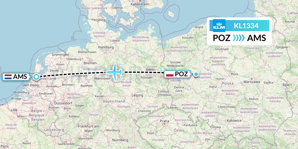 KL1334 KLM Flight Map: Poznan to Amsterdam
