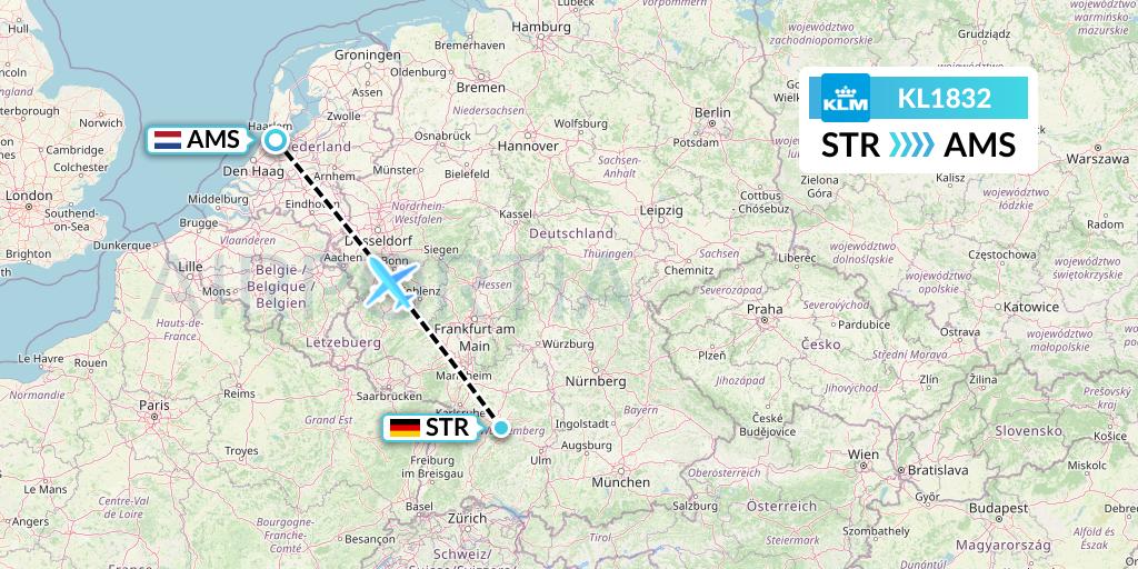 KL1832 KLM Flight Map: Stuttgart to Amsterdam