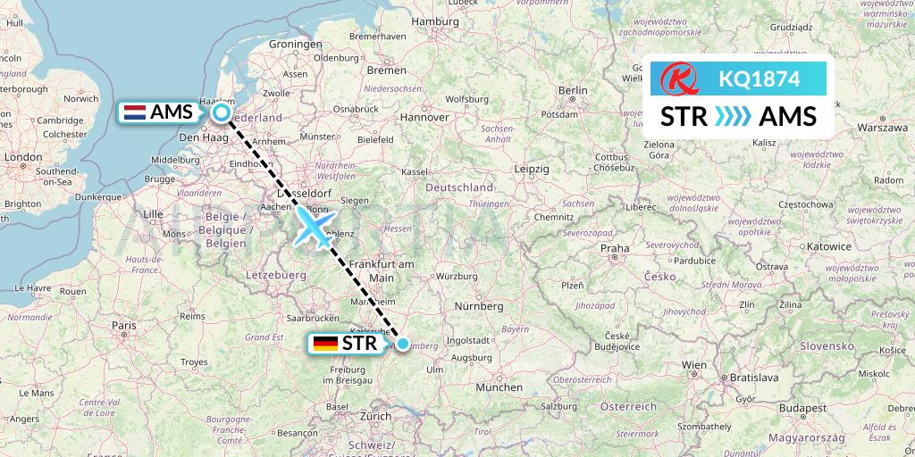 KQ1874 Kenya Airways Flight Map: Stuttgart to Amsterdam