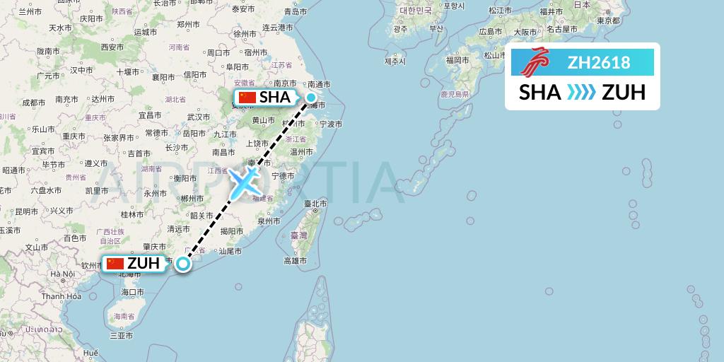 ZH2618 Shenzhen Airlines Flight Map: Shanghai to Zhuhai