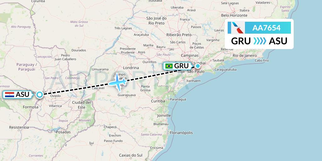 AA7654 American Airlines Flight Map: Sao Paulo to Asuncion