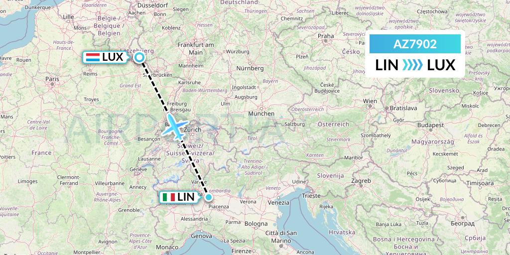 AZ7902 ITA Airways Flight Map: Milan to Luxembourg