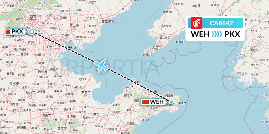 CA8642 Air China Flight Map: Weihai to Beijing
