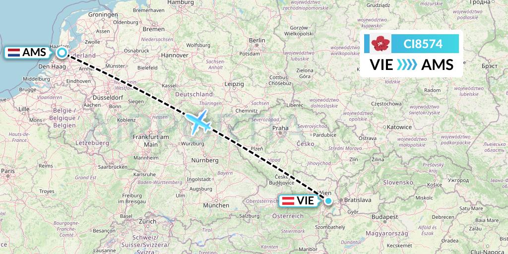 CI8574 China Airlines Flight Map: Vienna to Amsterdam