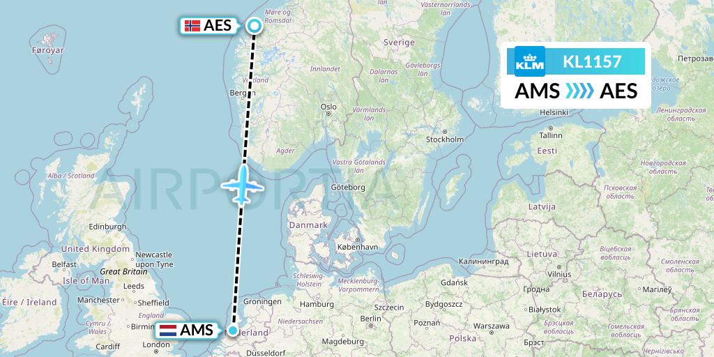 KL1157 KLM Flight Map: Amsterdam to Alesund