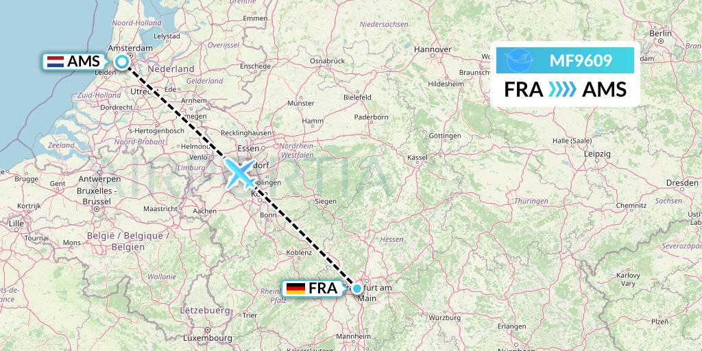 MF9609 Xiamen Airlines Flight Map: Frankfurt to Amsterdam