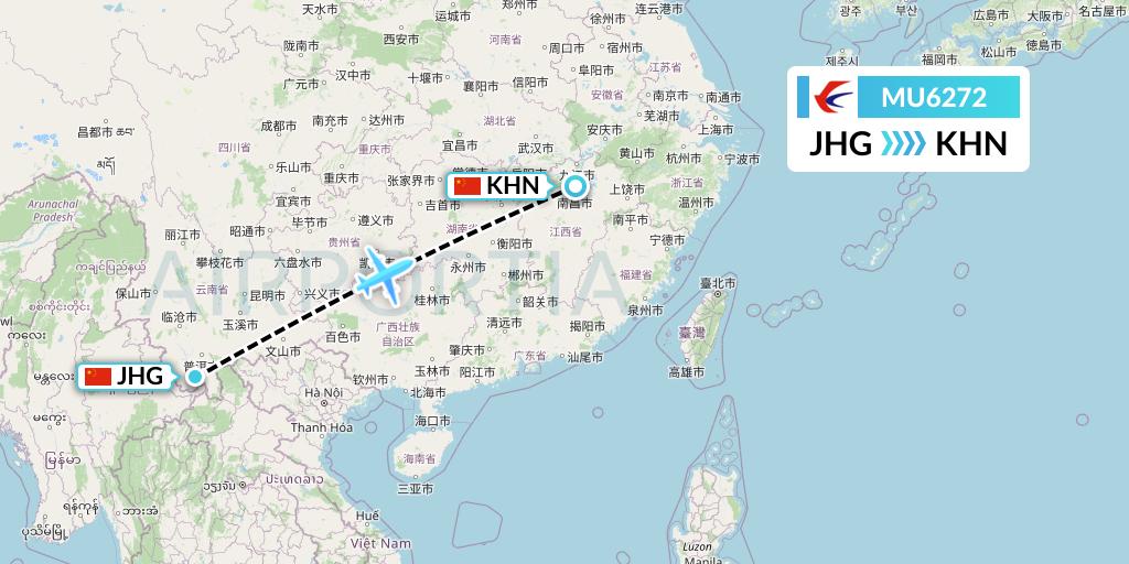 MU6272 China Eastern Airlines Flight Map: Jinghong to Nanchang