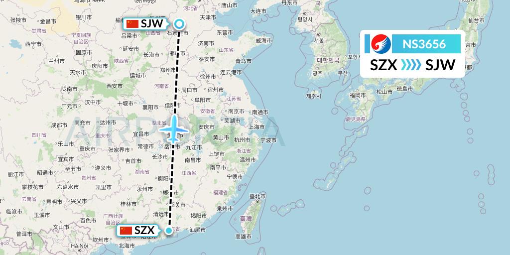 NS3656 Hebei Airlines Flight Map: Shenzhen to Shijiazhuang
