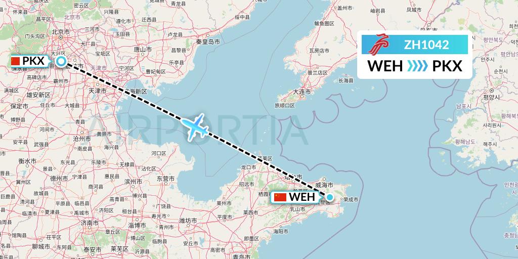 ZH1042 Shenzhen Airlines Flight Map: Weihai to Beijing