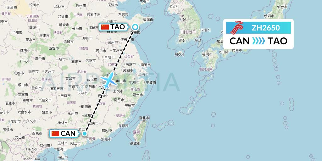 ZH2650 Shenzhen Airlines Flight Map: Guangzhou to Qingdao