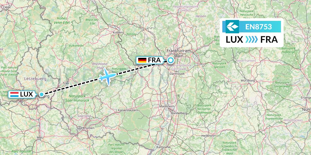EN8753 Air Dolomiti Flight Map: Luxembourg to Frankfurt