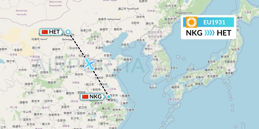 EU1931 Chengdu Airlines Flight Map: Nanjing to Hohhot