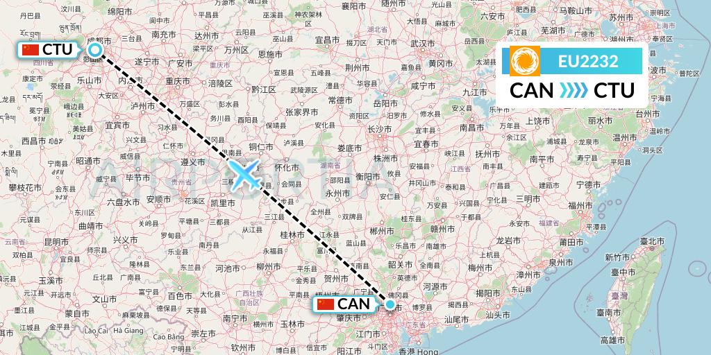 EU2232 Chengdu Airlines Flight Map: Guangzhou to Chengdu