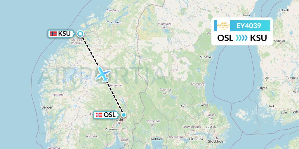 EY4039 Etihad Airways Flight Map: Oslo to Kristiansund