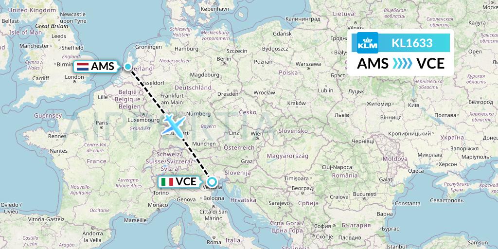 KL1633 KLM Flight Map: Amsterdam to Venice