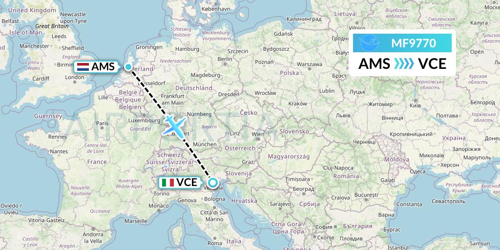 MF9770 Xiamen Airlines Flight Map: Amsterdam to Venice