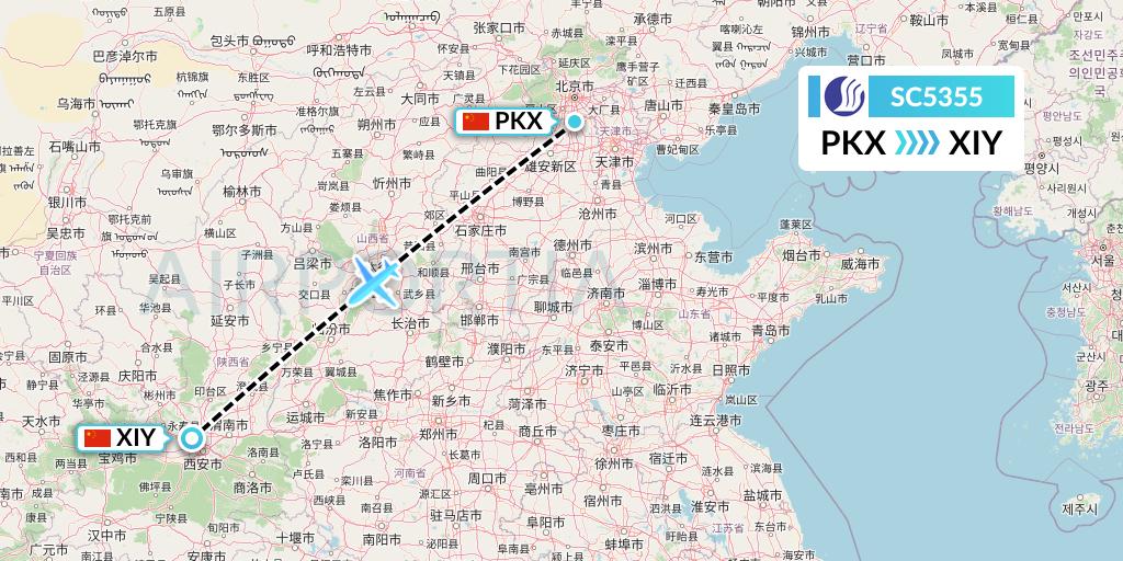 SC5355 Shandong Airlines Flight Map: Beijing to Xi'an