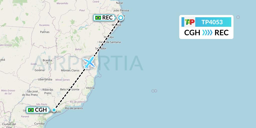 TP4053 TAP Portugal Flight Map: Sao Paulo to Recife