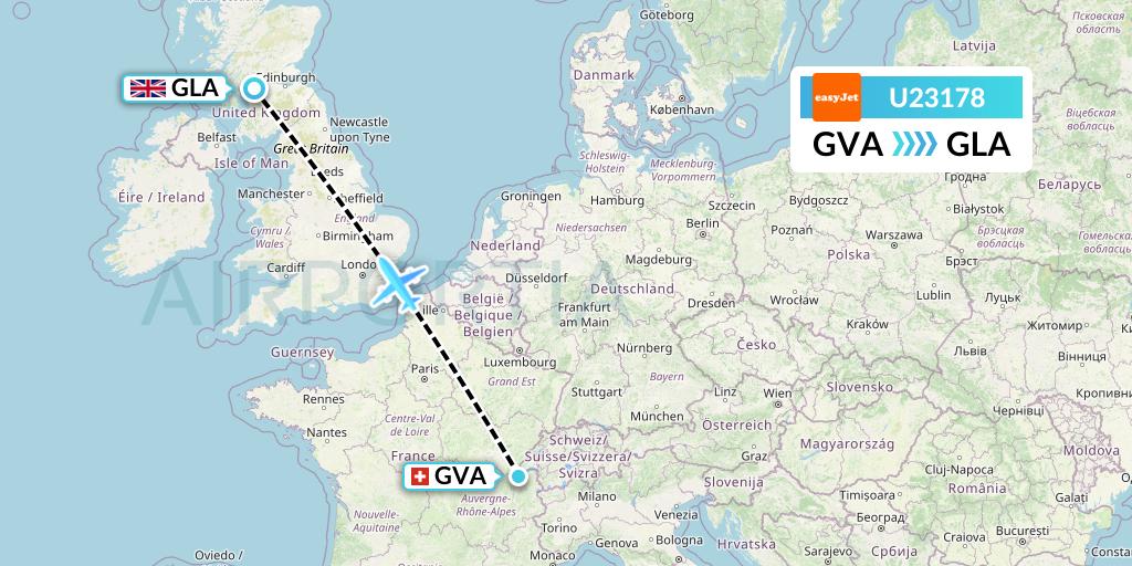 U23178 EasyJet Flight Map: Geneva to Glasgow