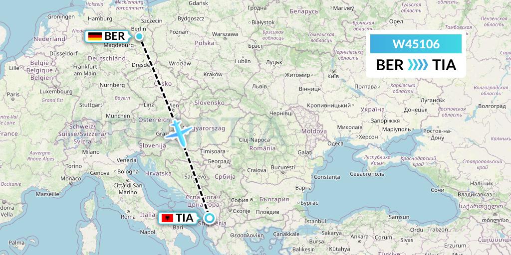 W45106 Wizz Air Malta Flight Map: Berlin to Tirana