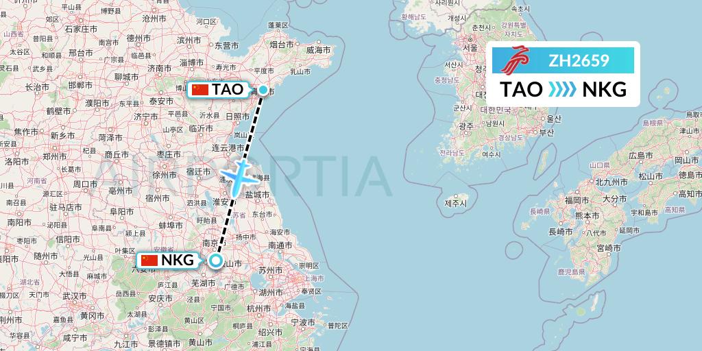 ZH2659 Shenzhen Airlines Flight Map: Qingdao to Nanjing