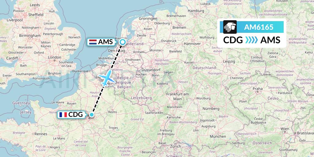 AM6165 Aeromexico Flight Map: Paris to Amsterdam