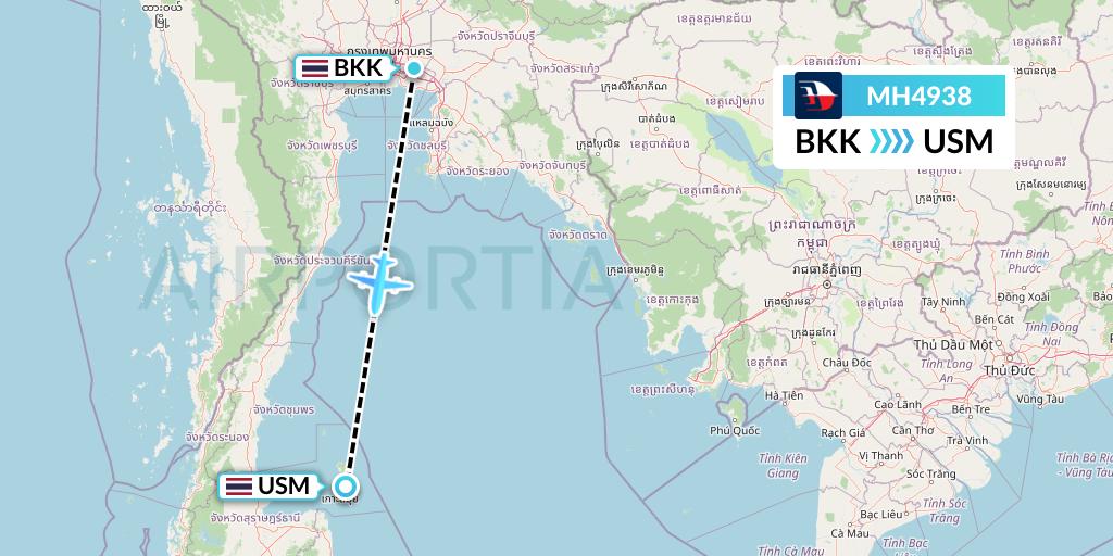 MH4938 Malaysia Airlines Flight Map: Bangkok to Koh Samui