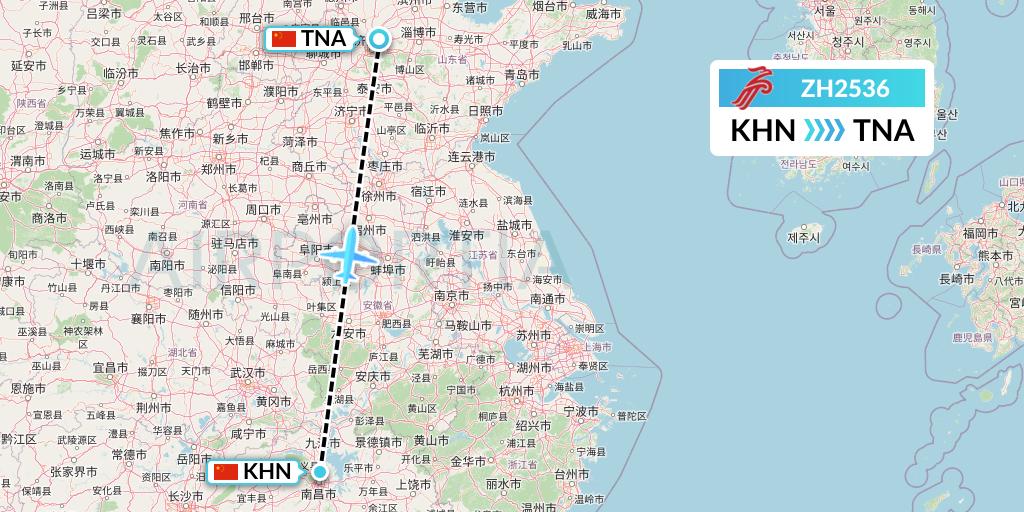 ZH2536 Shenzhen Airlines Flight Map: Nanchang to Jinan