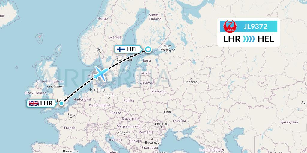 JL9372 Japan Airlines Flight Map: London to Helsinki