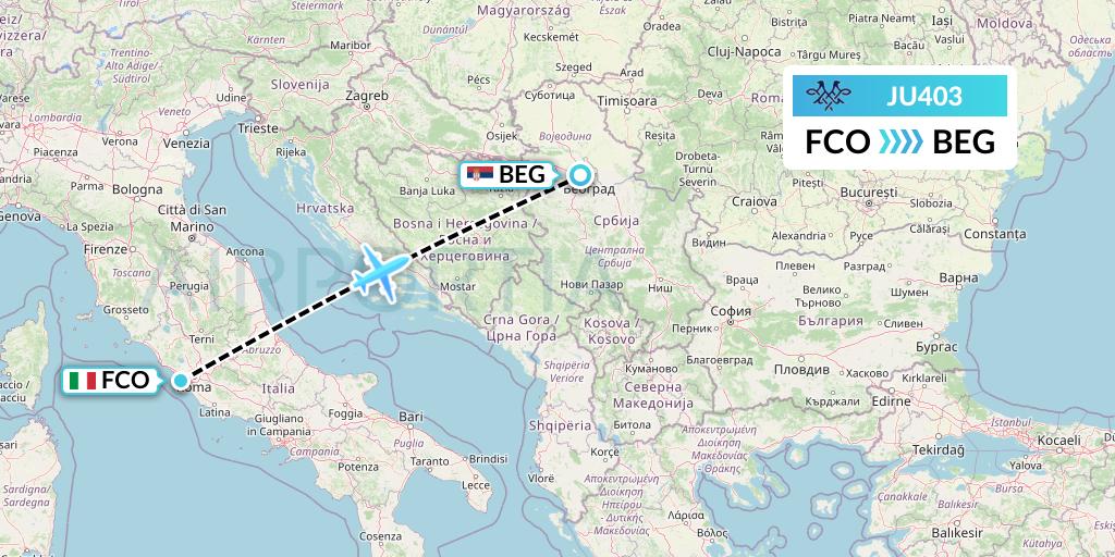 JU403 AirSERBIA Flight Map: Rome to Belgrade