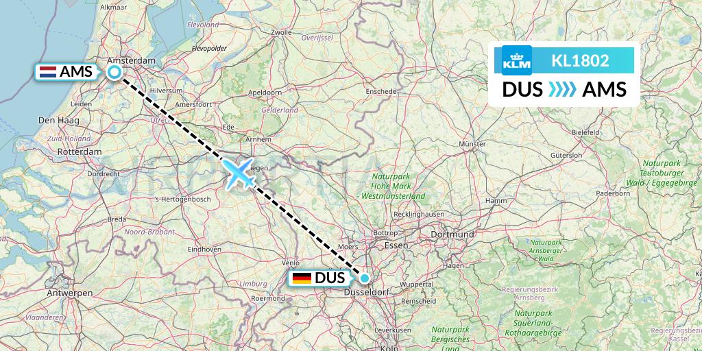 KL1802 KLM Flight Map: Dusseldorf to Amsterdam