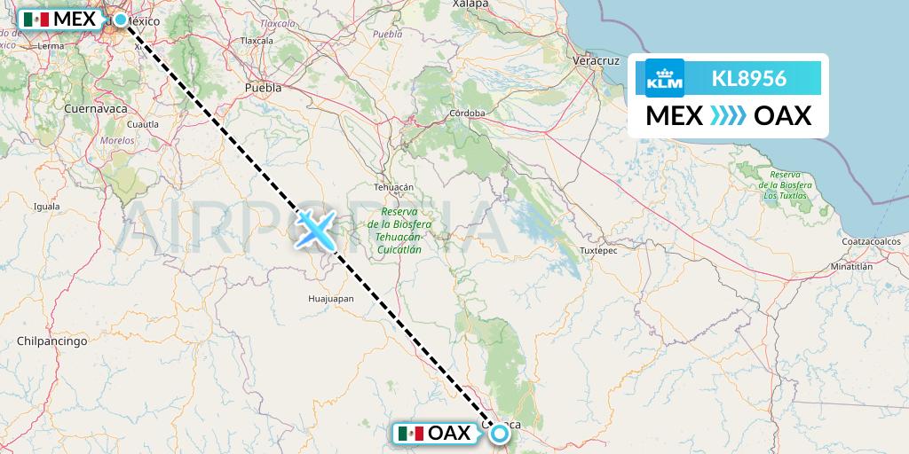 KL8956 KLM Flight Map: Mexico City to Oaxaca