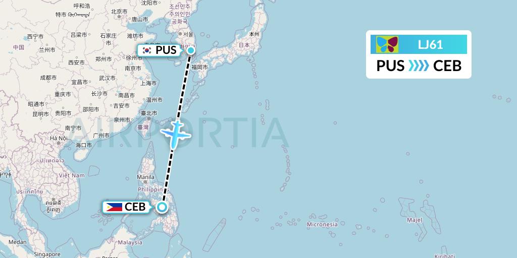 LJ61 Jin Air Flight Map: Busan to Cebu