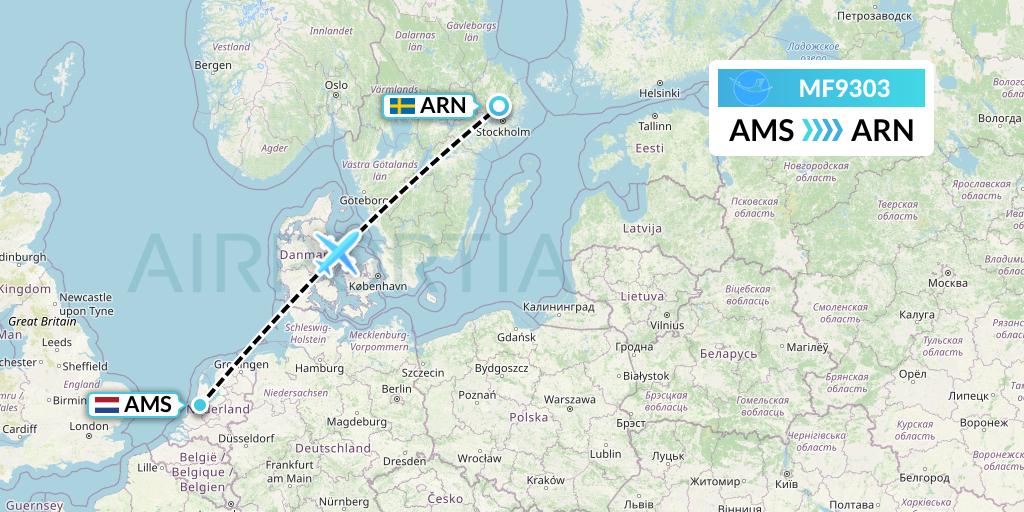 MF9303 Xiamen Airlines Flight Map: Amsterdam to Stockholm