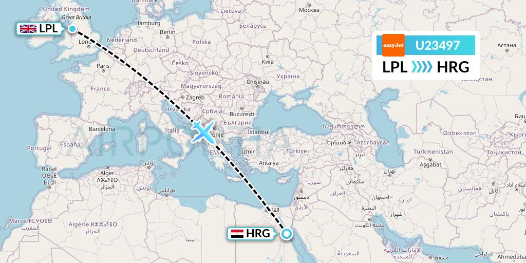 U23497 EasyJet Flight Map: Liverpool to Hurghada