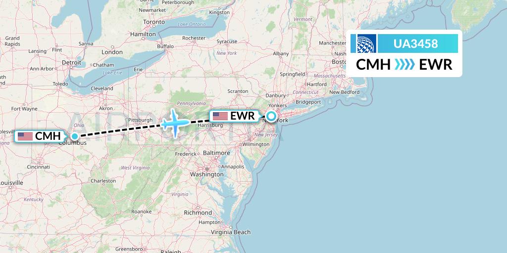 UA3458 United Airlines Flight Map: Columbus to New York