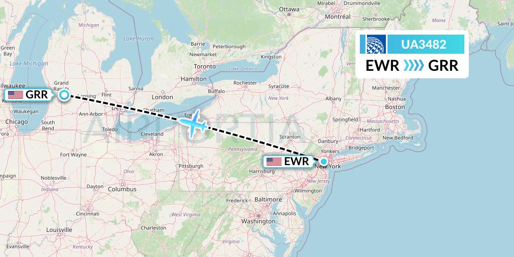 UA3482 United Airlines Flight Map: New York to Grand Rapids