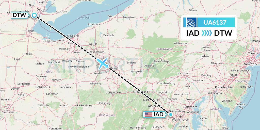 UA6137 United Airlines Flight Map: Washington to Detroit